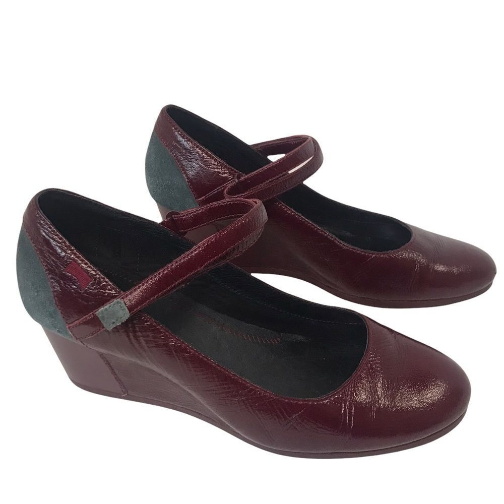 Maroon Camper Patent Leather Wedges with Suede detailing